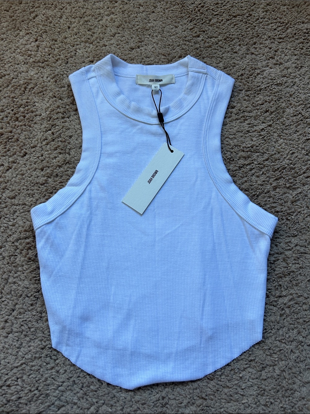 Joah Brown White Ribbed Crop Tank